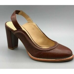 Clarks Slingback Pumps Heels Brown Pebbled Leather Academia Women 8 NEW